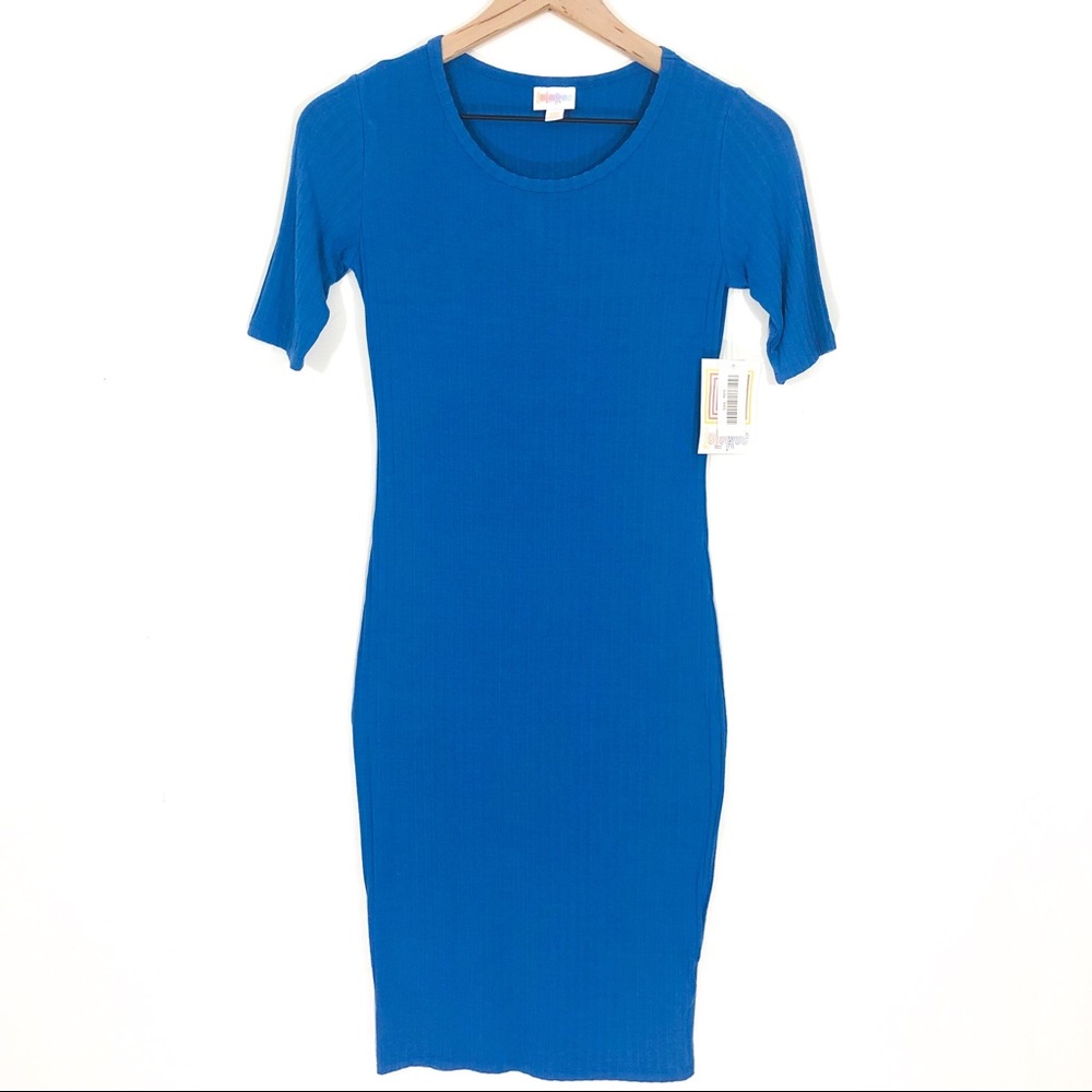 LuLaRoe Solid Blue Ribbed Knit Julia Dress